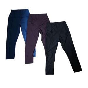 Womens Active Leggings With Pockets Ankle Length - Navy, Plum, and Black
